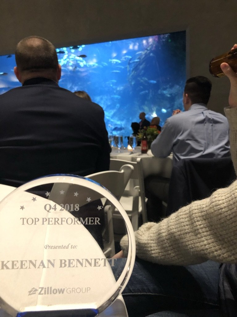 Zillow Group Q4 2018 Top Performer award presented to Keenan Bennett